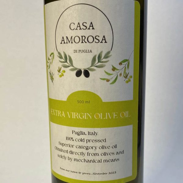 Casa Amorosa bottle of extra virgin olive oil label